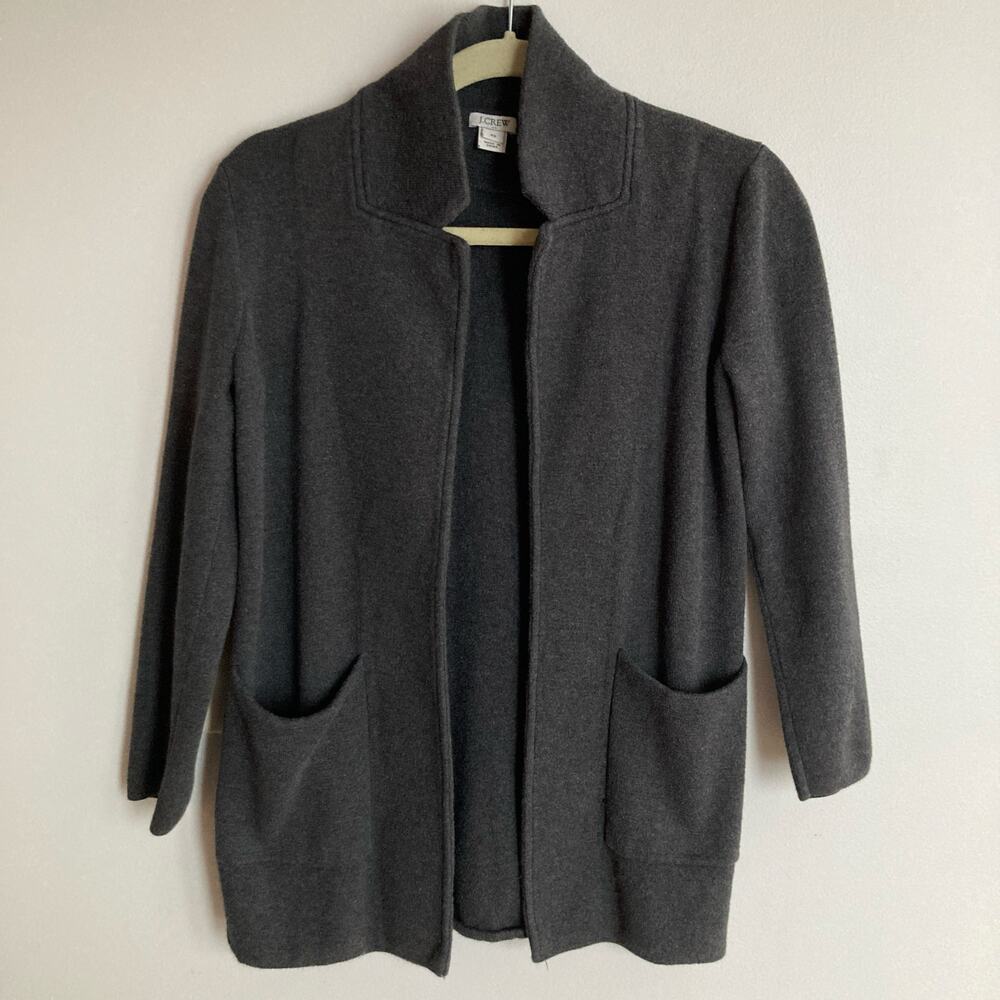 J Crew Factory Womens Charcoal Gray Open Knit Sweater Blazer XS Career Minimal